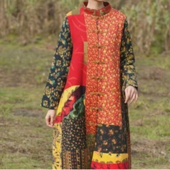 Floral Japanese Boho patchwork Cotton Coat Jacket ONE SIZE small medium large - Picture 1 of 8